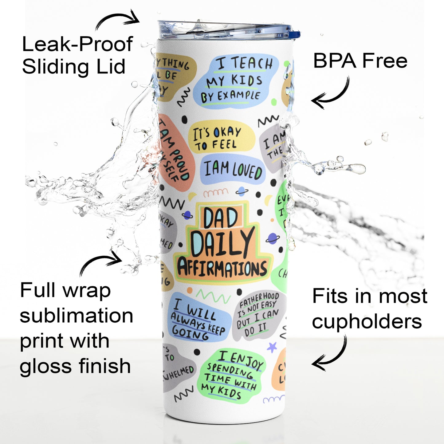 DAD Daily Affirmations Tumbler, DAD Motivational Cup, Positive Gifts