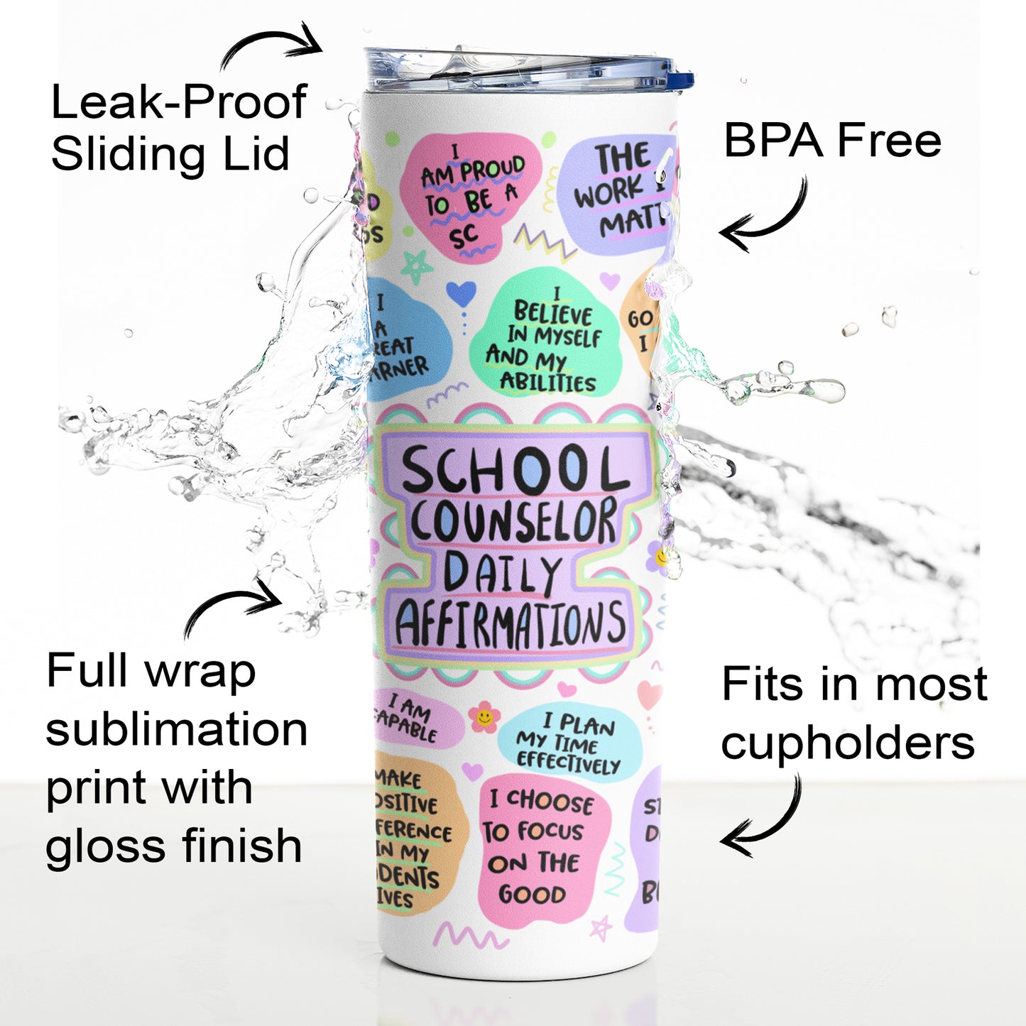 School Counselor Tumbler, School Counselor Gifts, Positive Energy Gifts