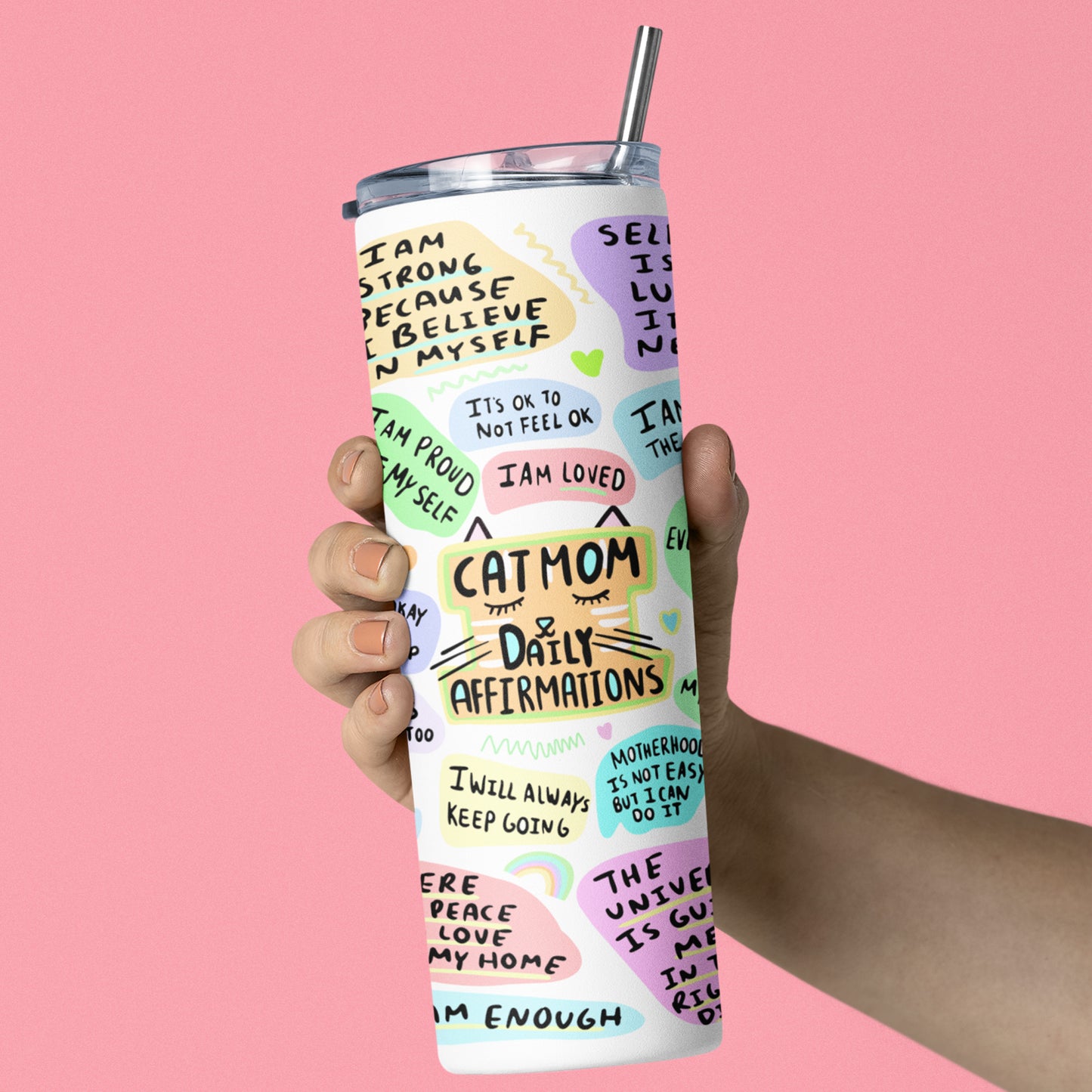 Cat Mom Daily Affirmations Tumbler, Gift For Mother's Day, Positive Energy Gifts