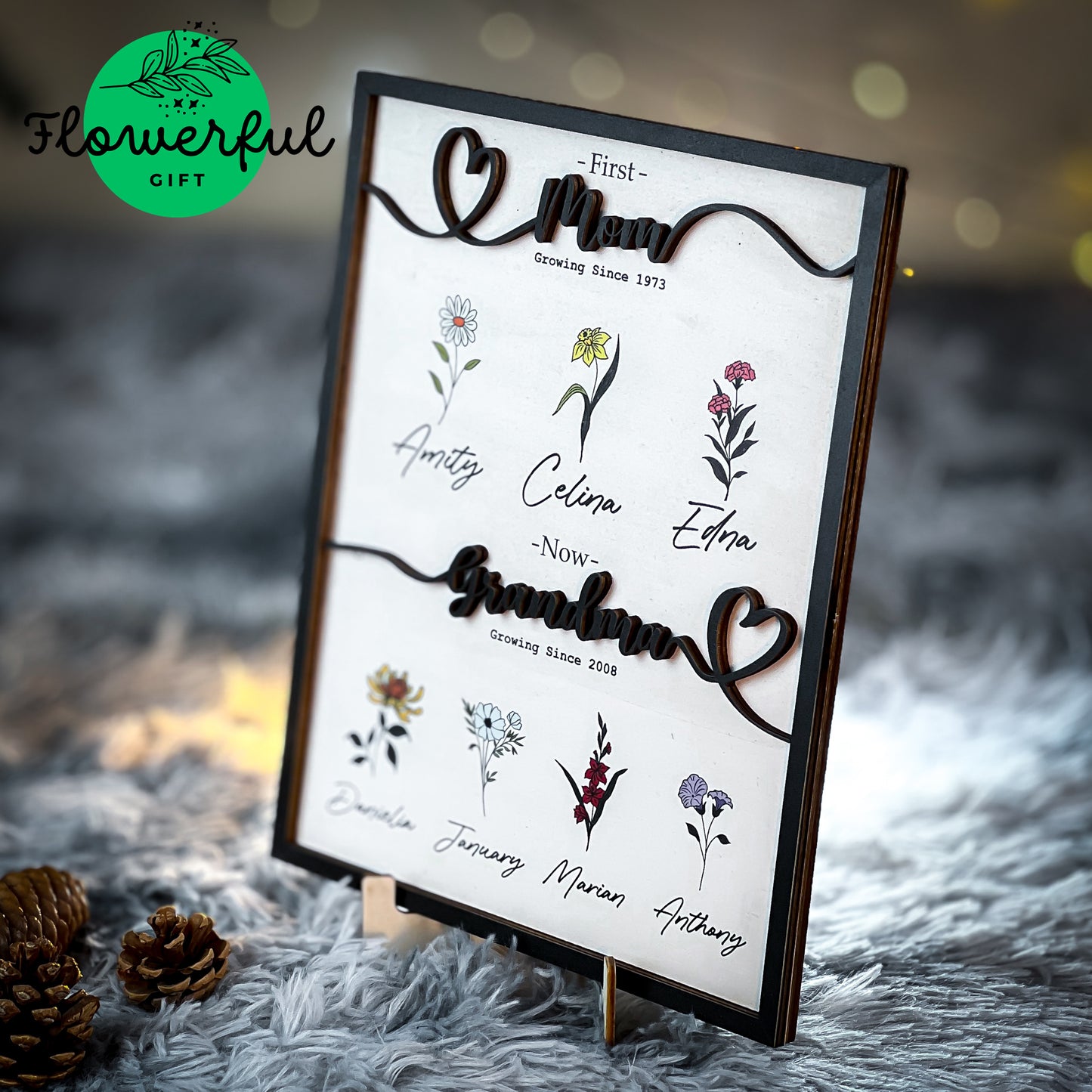 Nana Gift Personalized Flower Birth Month Garden Wooden Sign Frame, Mother Day Gift