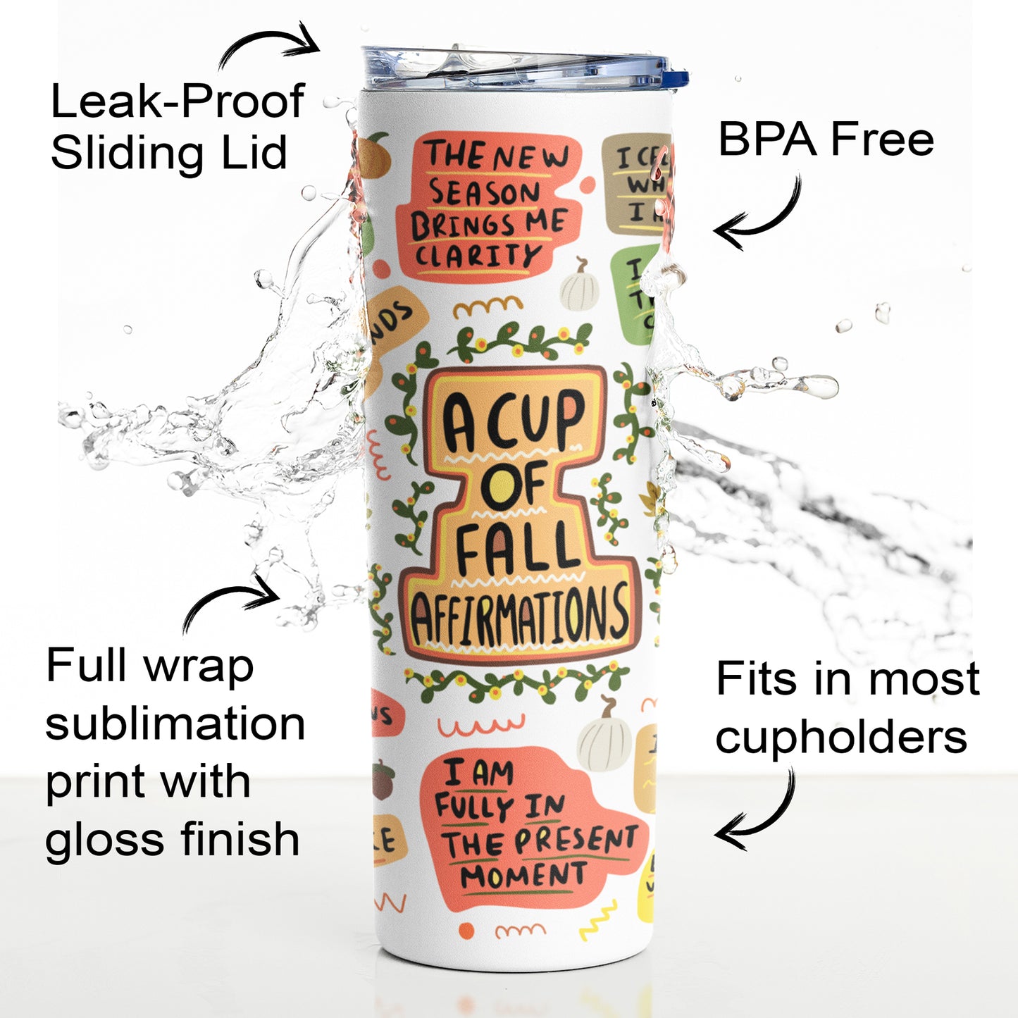 A Cup Of Fall Affirmations Tumbler, Mental Health Gifts, Positive Energy Gifts