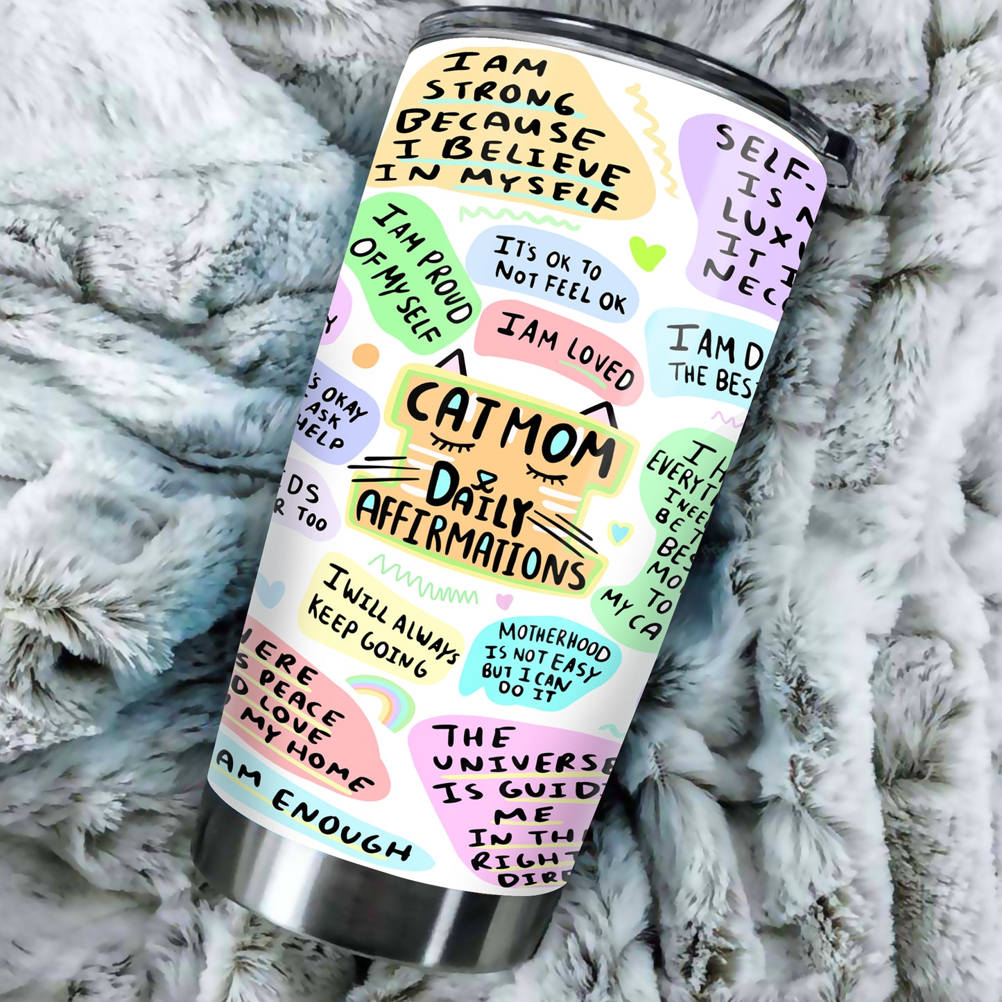 Cat Mom Daily Affirmations Tumbler, Gift For Mother's Day, Positive Energy Gifts