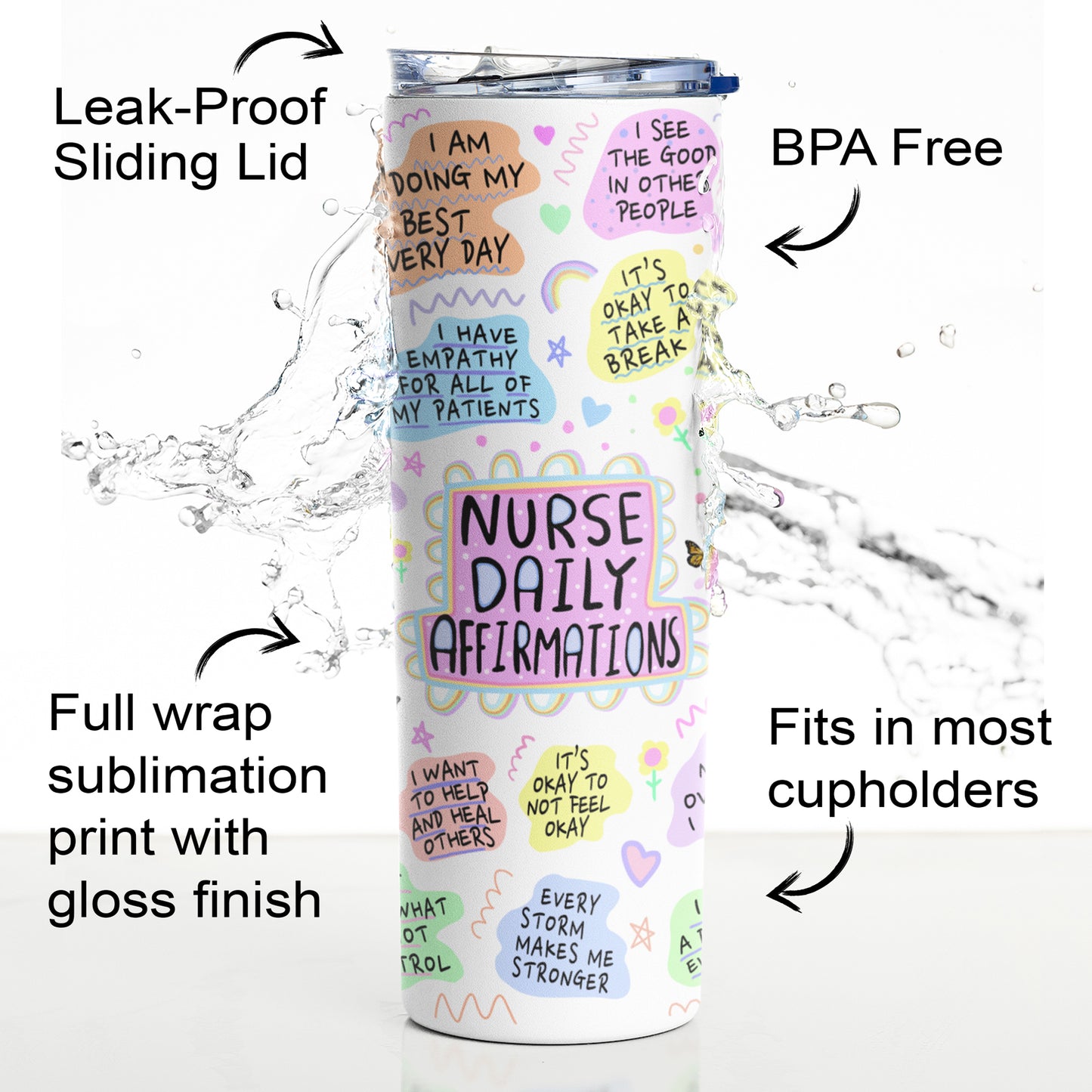 Nurse Affirmation Tumbler, Personalized Nurse Tumbler, Mental Health Gift, Self Care Gift