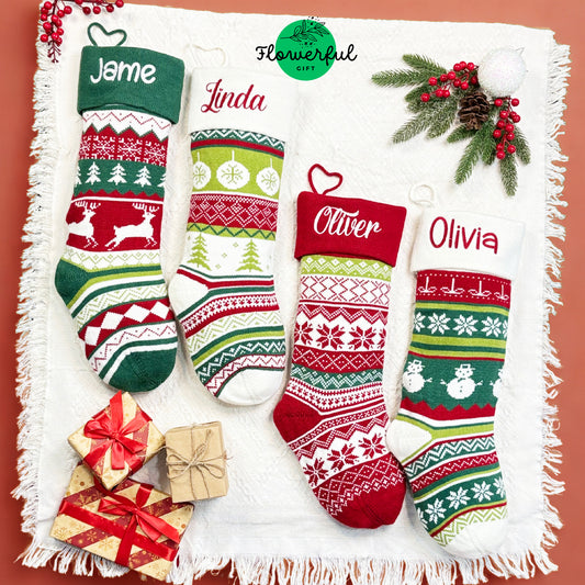 Personalized Knit Stockings, Christmas Stockings With Names, Monogrammed Christmas Stockings, Knitted Stockings, Family Christmas Gifts