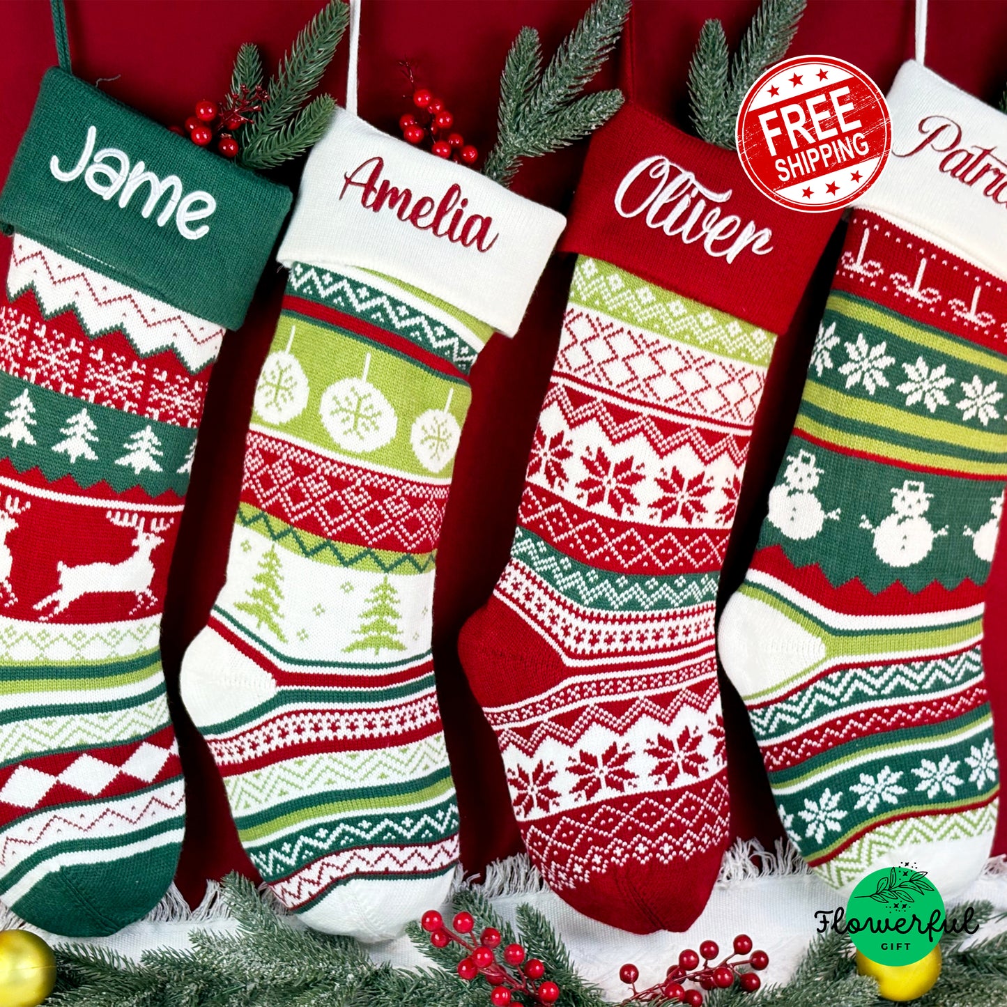 Custom Knit Christmas Stockings, Family Christmas Stockings Personalized, Embroidered Stockings, Family Gift Ideas For Christmas Gifts