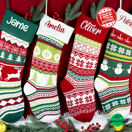 Personalized Knit Christmas Stockings, Holiday Stockings, Stockings With Name, Knit Christmas Stockings, Family Gift Ideas For Christmas