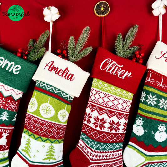 Custom Knit Christmas Stockings, Family Christmas Stockings Personalized, Embroidered Stockings, Family Gift Ideas For Christmas Gifts